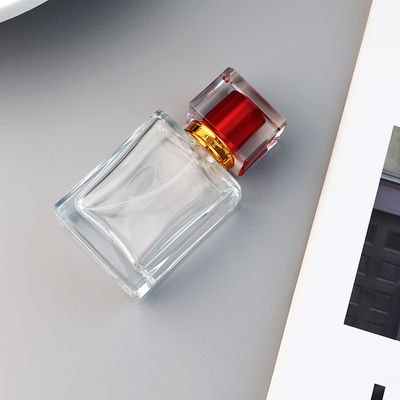 30ml 50ml Travel Rectangle Empty Perfume Glass Bottle with Aluminum Sprayer and Acrylic Cap SKIN CARE Crystal Spray Bottle
