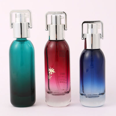 Facial Cleanser Green Blue Glass Serum Bottle with Silver Pressure Pump 15ml 30ml 50ml Cosmetic Packaging Luxury Design