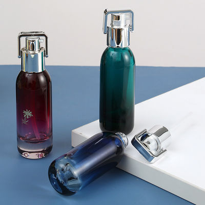 Facial Cleanser Green Blue Glass Serum Bottle with Silver Pressure Pump 15ml 30ml 50ml Cosmetic Packaging Luxury Design