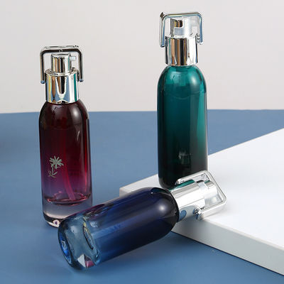 Facial Cleanser Green Blue Glass Serum Bottle with Silver Pressure Pump 15ml 30ml 50ml Cosmetic Packaging Luxury Design