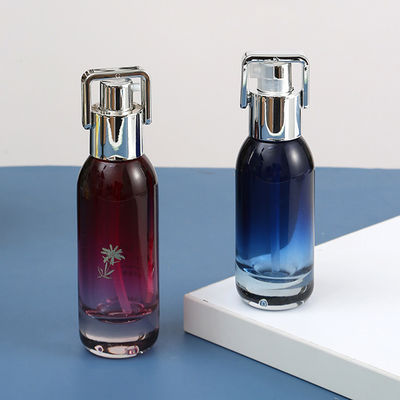 Facial Cleanser Green Blue Glass Serum Bottle with Silver Pressure Pump 15ml 30ml 50ml Cosmetic Packaging Luxury Design