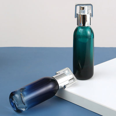 Facial Cleanser Green Blue Glass Serum Bottle with Silver Pressure Pump 15ml 30ml 50ml Cosmetic Packaging Luxury Design